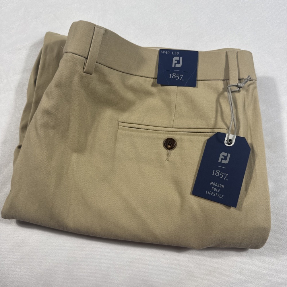 FJ 1857 Pants Mens 40x30 Khaki Tan Sueded Cotton Twill Trouser 5 Pocket Golf NWT